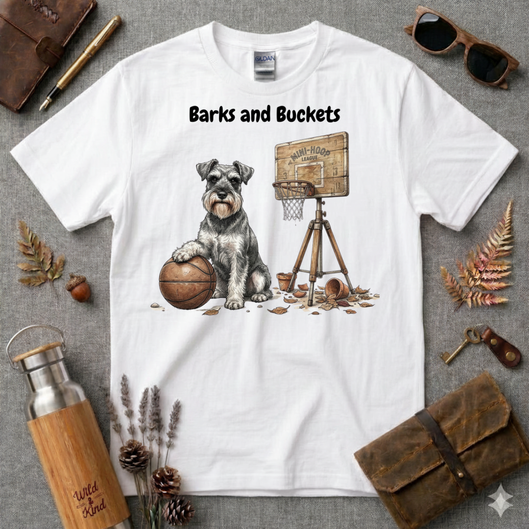 Barks and Buckets Schnauzer Basketball T-Shirt