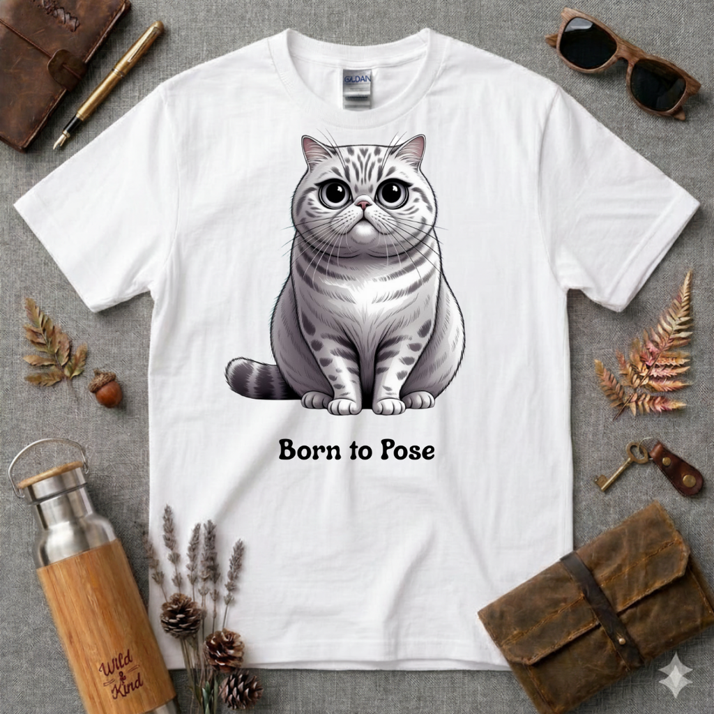 Born to Pose Cartoon Cat T-Shirt