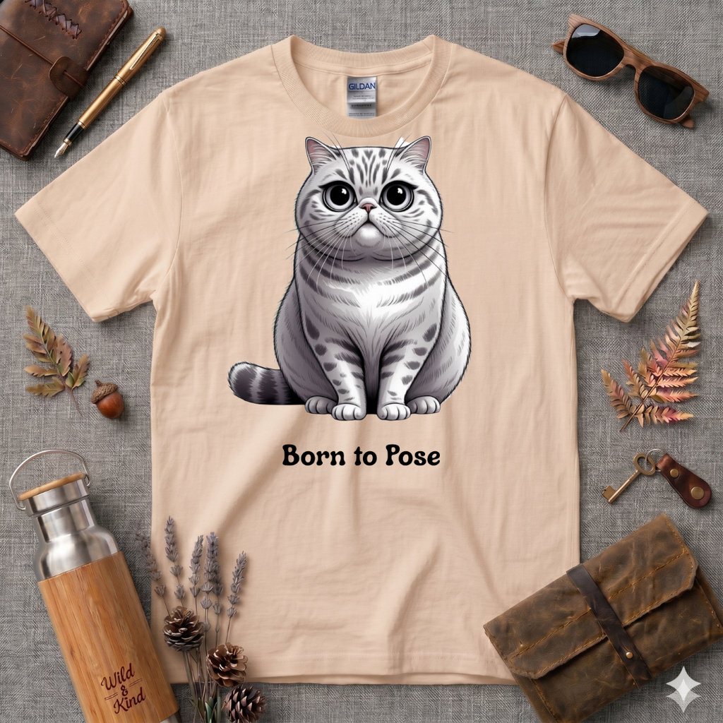 Born to Pose Cartoon Cat T-Shirt