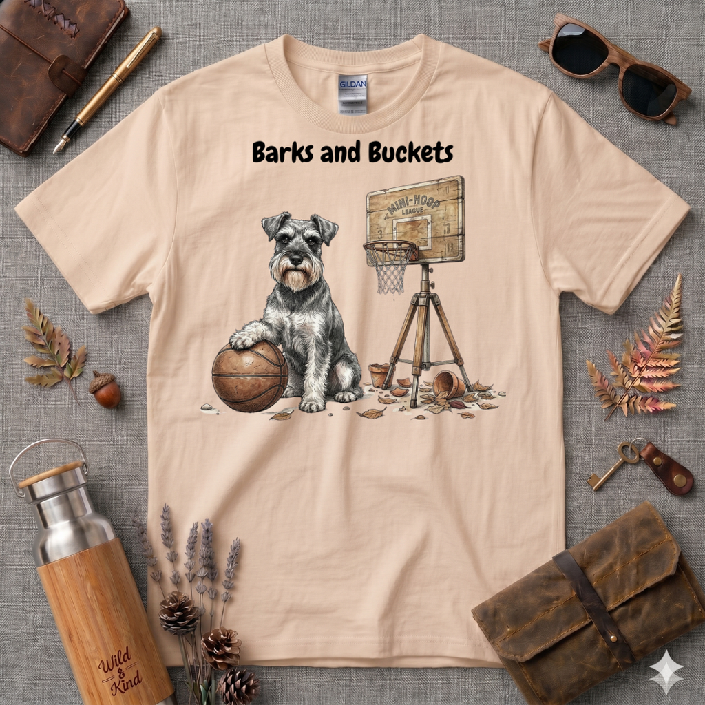 Barks and Buckets Schnauzer Basketball T-Shirt