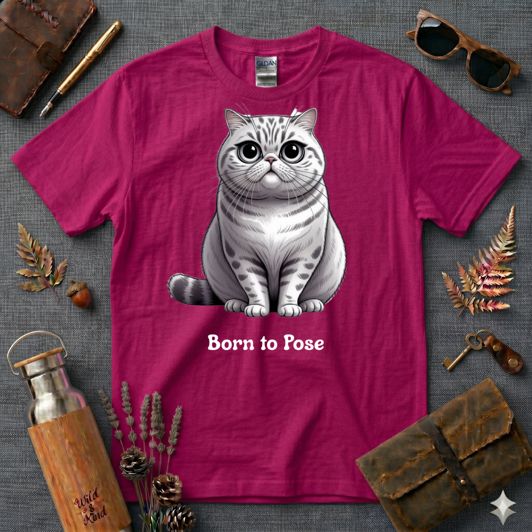 Born to Pose Cartoon Cat T-Shirt