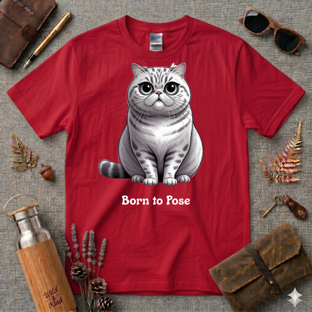 Born to Pose Cartoon Cat T-Shirt