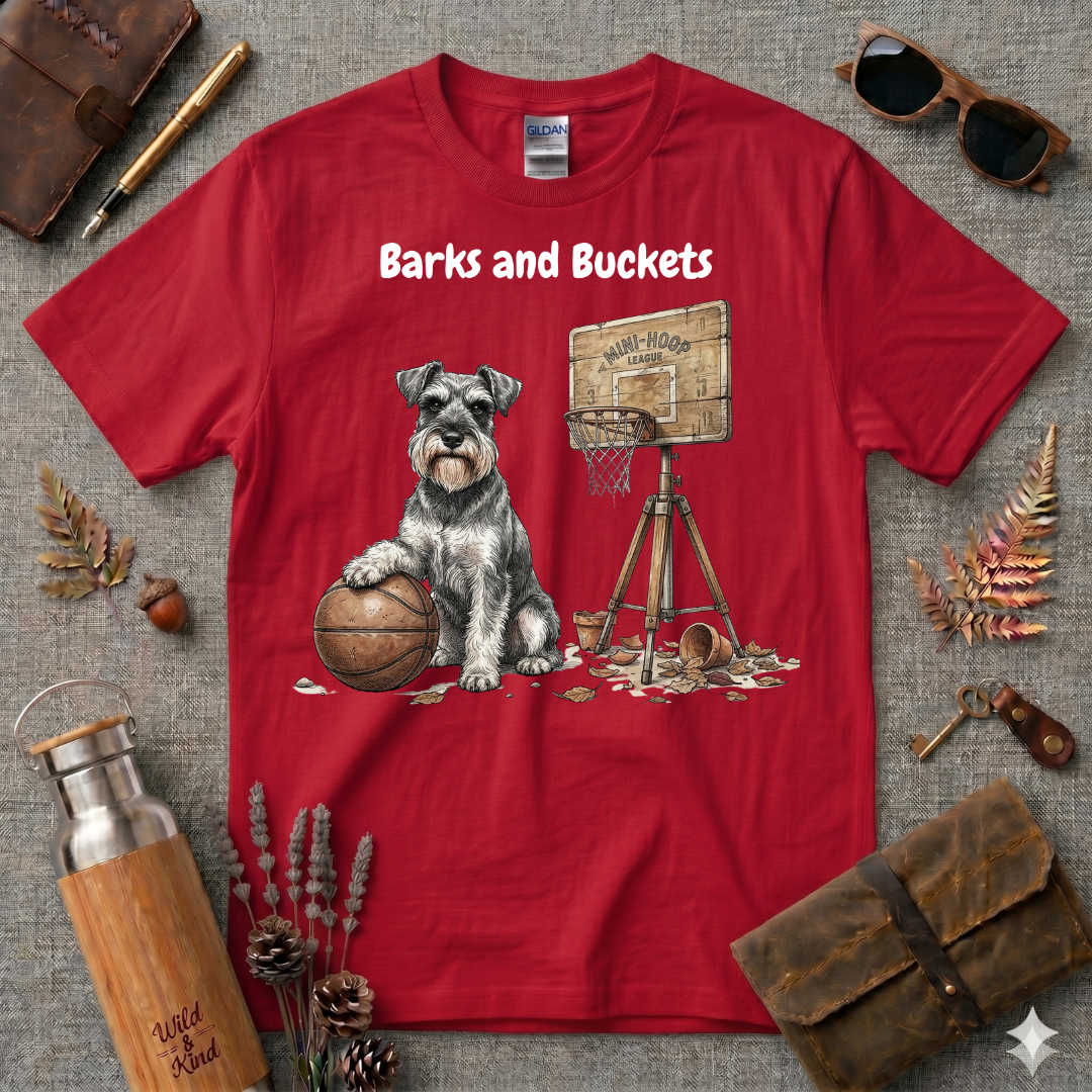 Barks and Buckets Schnauzer Basketball T-Shirt