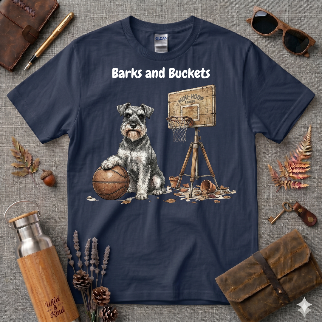 Barks and Buckets Schnauzer Basketball T-Shirt