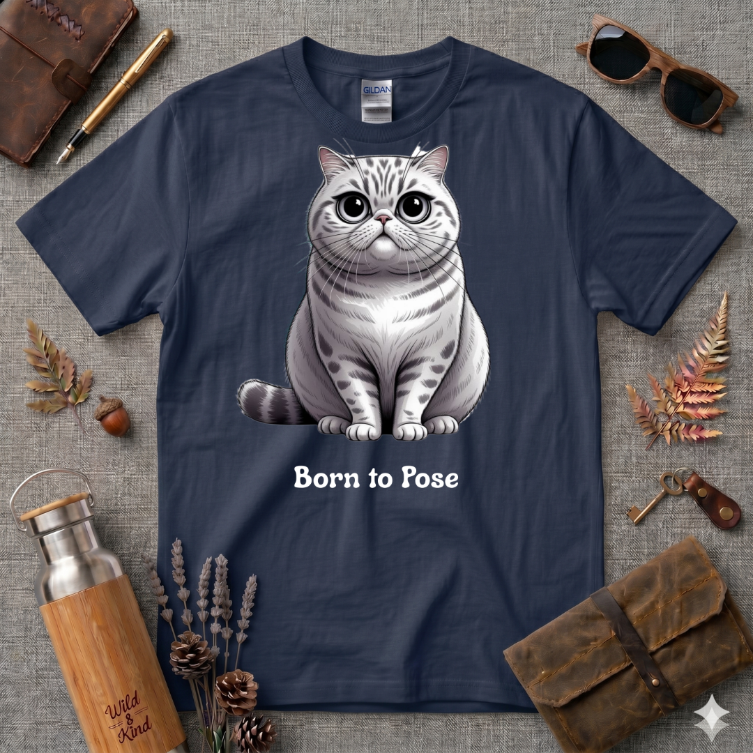 Born to Pose Cartoon Cat T-Shirt