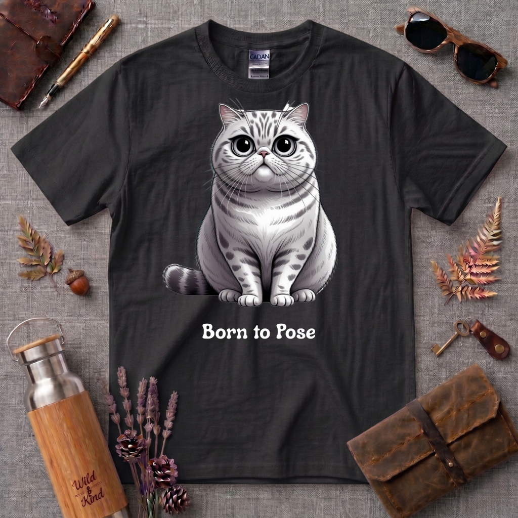 Born to Pose Cartoon Cat T-Shirt
