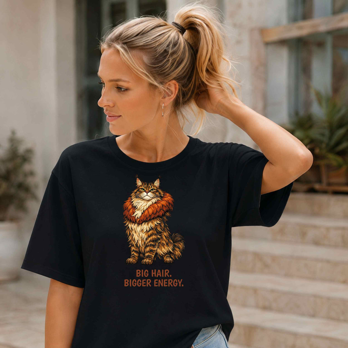 Big Hair, Bigger Energy – Maine Coon Cat T-Shirt | Wild & Kind