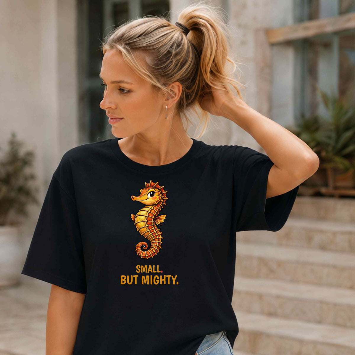 Seahorse T-Shirt — "Small but Mighty" Cute Ocean Graphic Tee