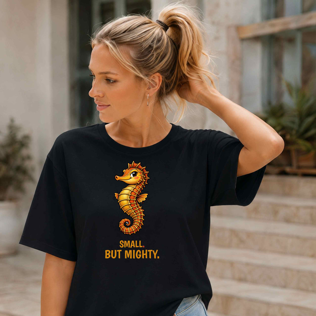 Seahorse T-Shirt — "Small but Mighty" Cute Ocean Graphic Tee