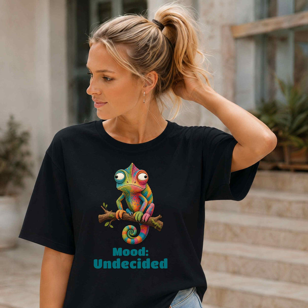 Chameleon "Mood: Undecided" T‑Shirt — Colorful Funny Casual Tee for Animal Lovers