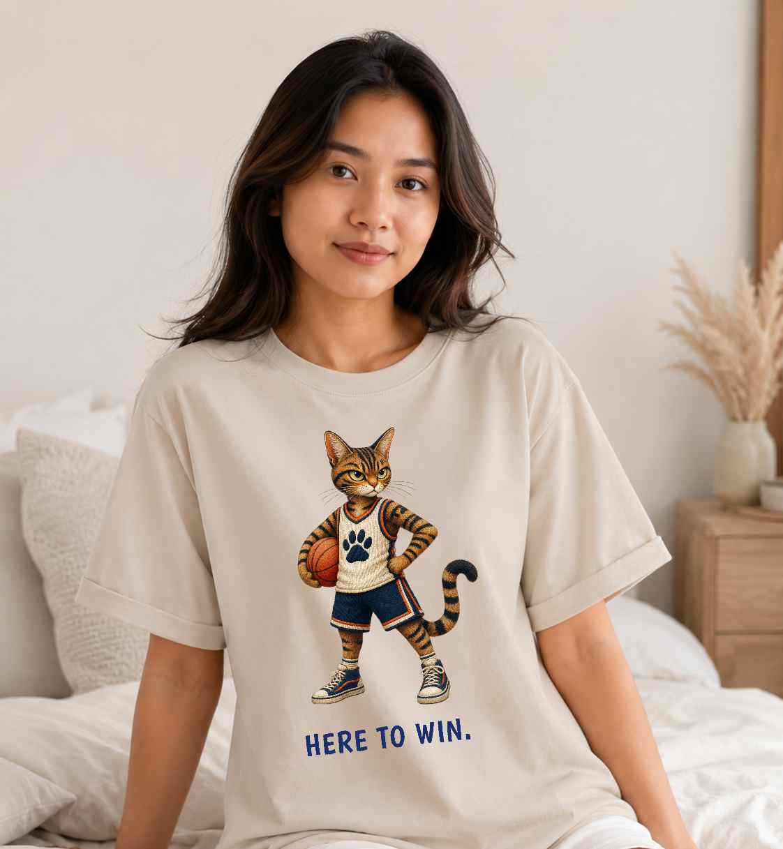 Here to Win. Obviously. — Basketball Cat Tee