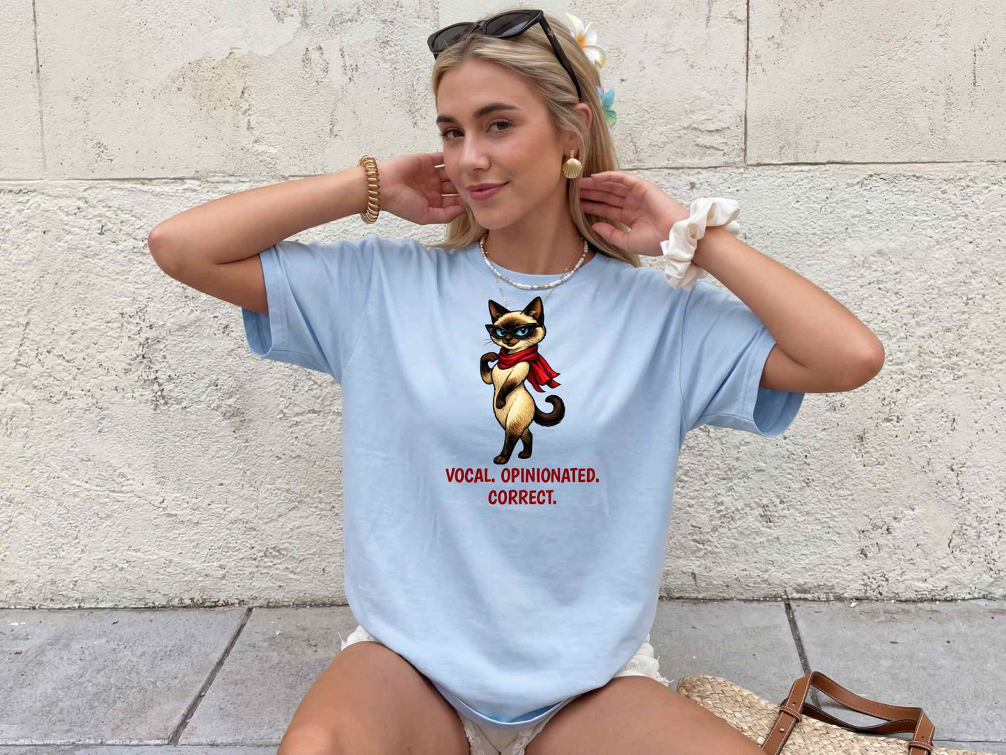 Sassy Siamese Cat with Scarf T-Shirt | 'Vocal. Opinionated. Correct.'