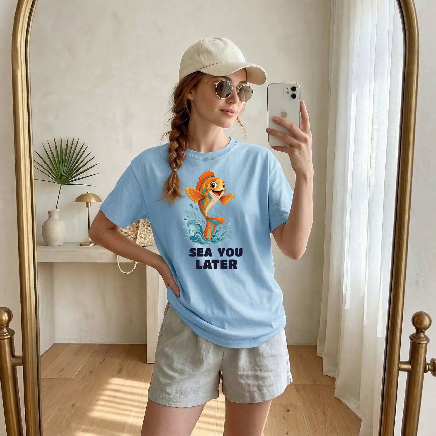 T-Shirt — “Sea You Later” Playful Jumping Fish Graphic Tee
