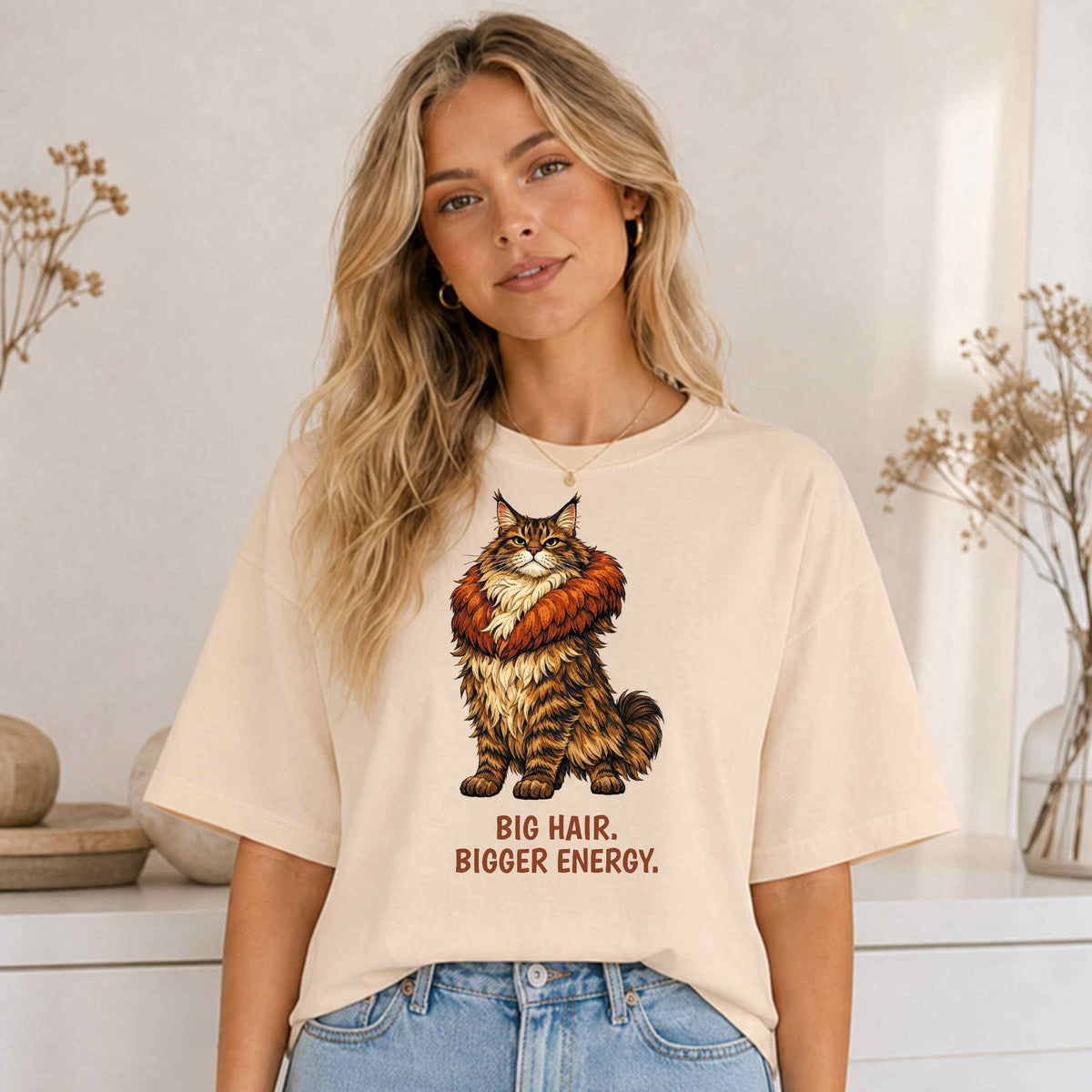 Big Hair, Bigger Energy – Maine Coon Cat T-Shirt | Wild & Kind