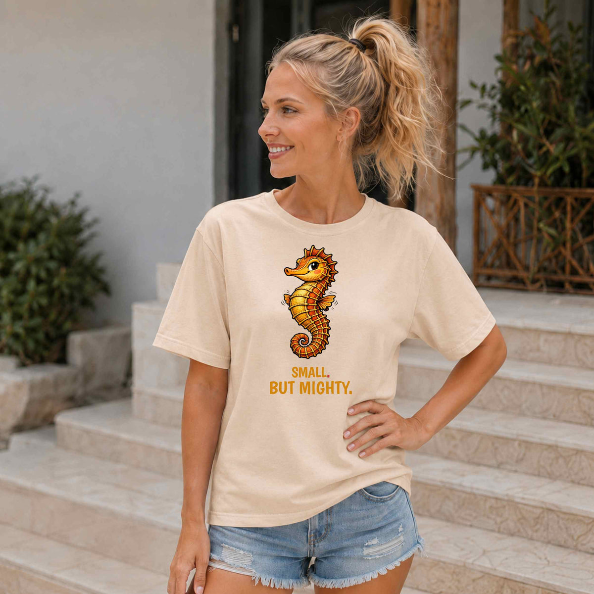 Seahorse T-Shirt — "Small but Mighty" Cute Ocean Graphic Tee