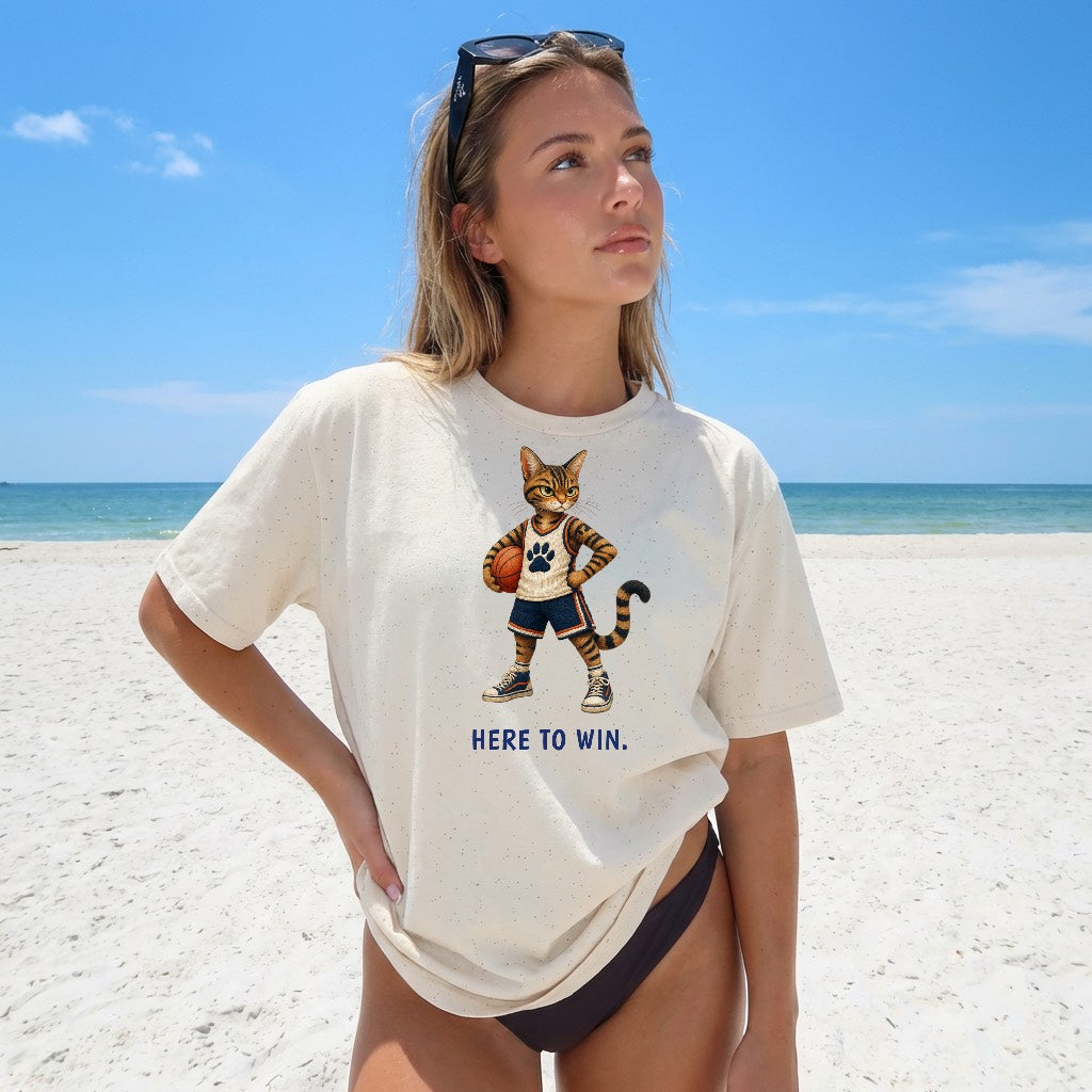 Here to Win. Obviously. — Basketball Cat Tee