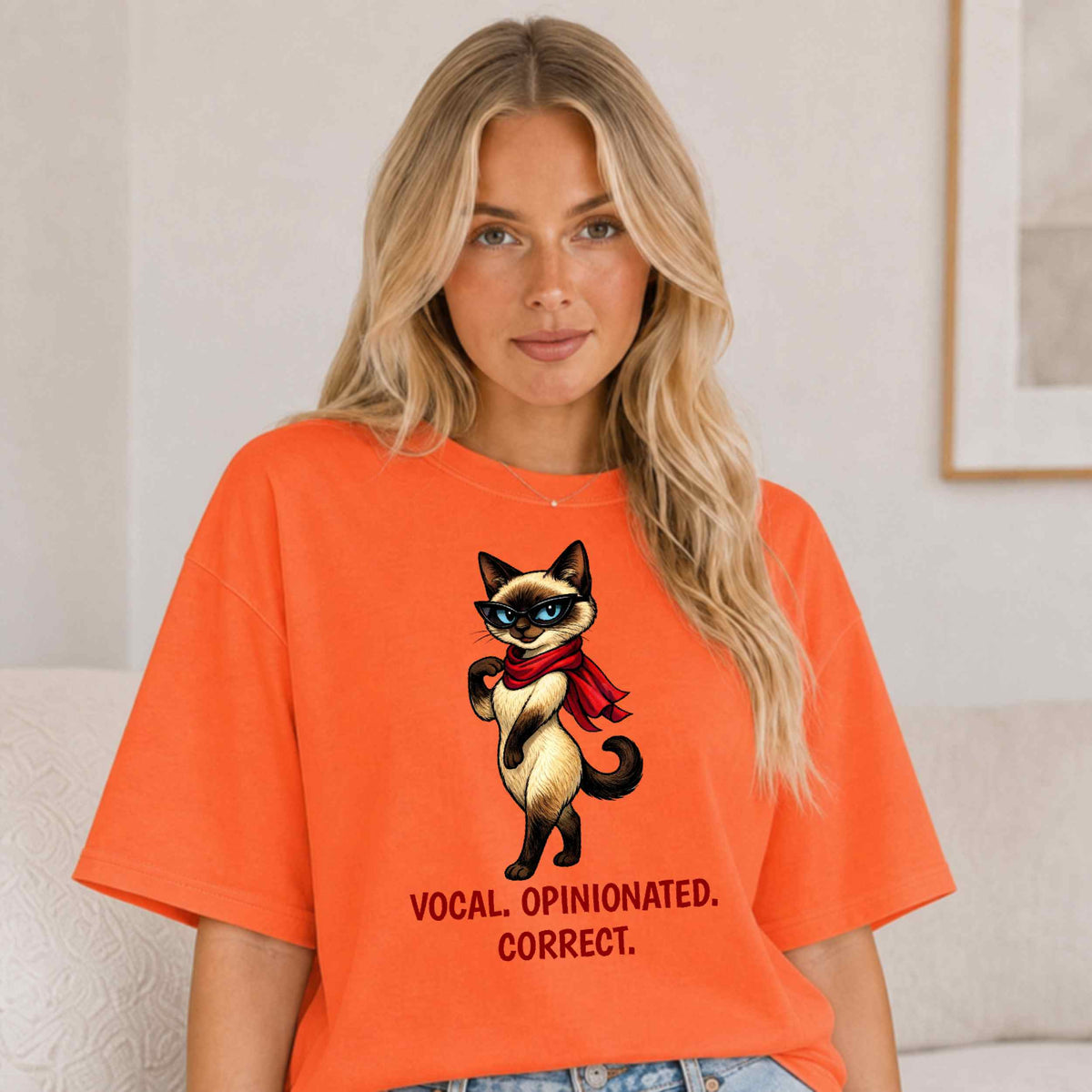 Sassy Siamese Cat with Scarf T-Shirt | 'Vocal. Opinionated. Correct.'