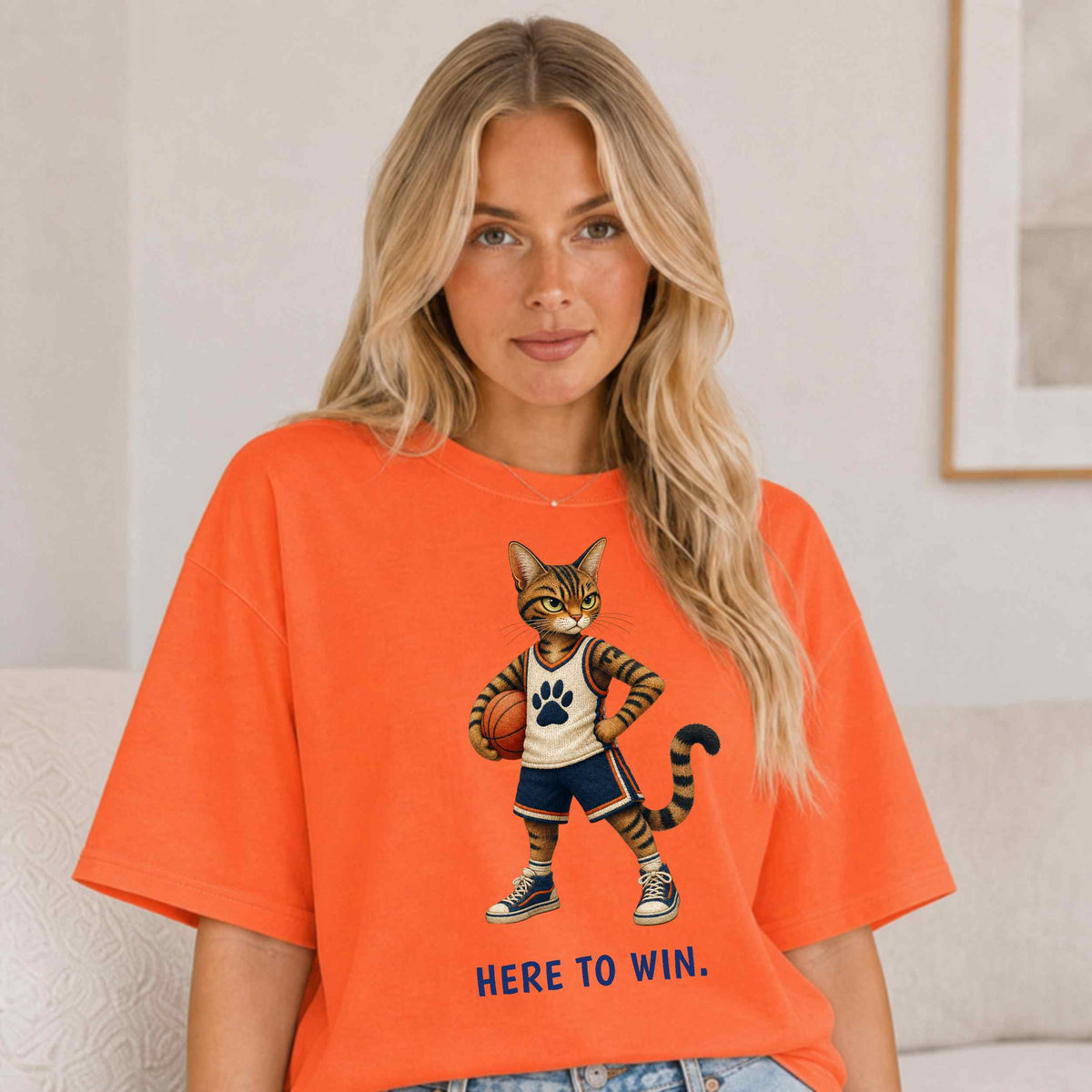 Here to Win. Obviously. — Basketball Cat Tee