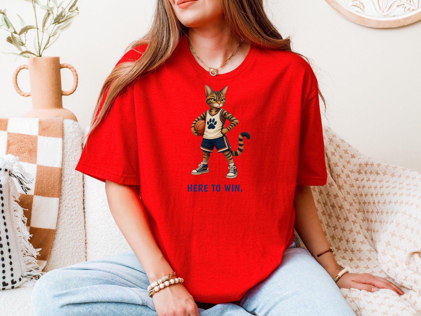 Here to Win. Obviously. — Basketball Cat Tee