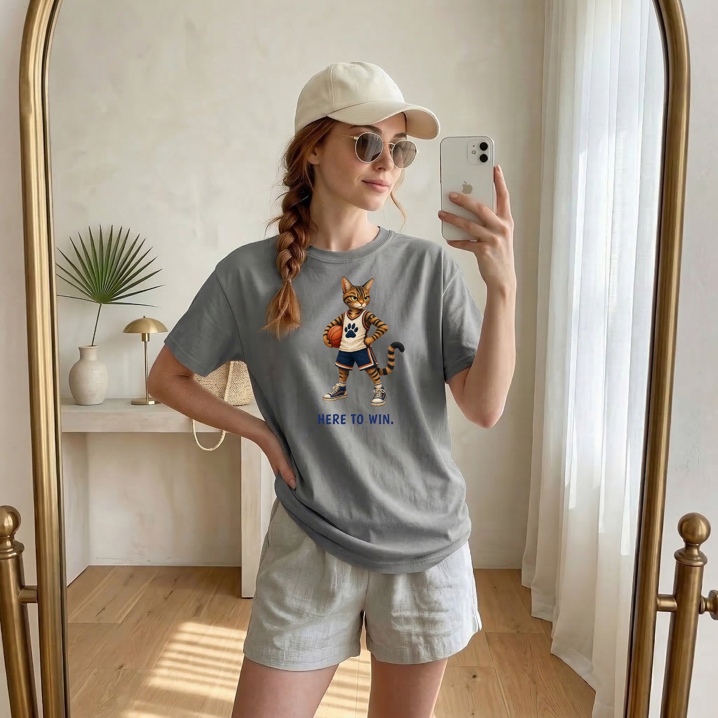 Here to Win. Obviously. — Basketball Cat Tee