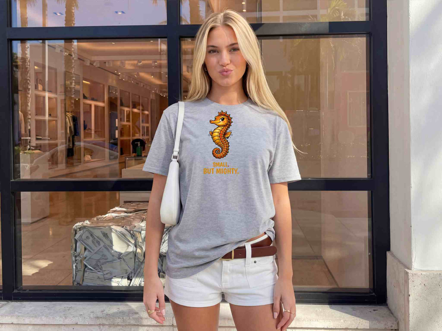 Seahorse T-Shirt — "Small but Mighty" Cute Ocean Graphic Tee