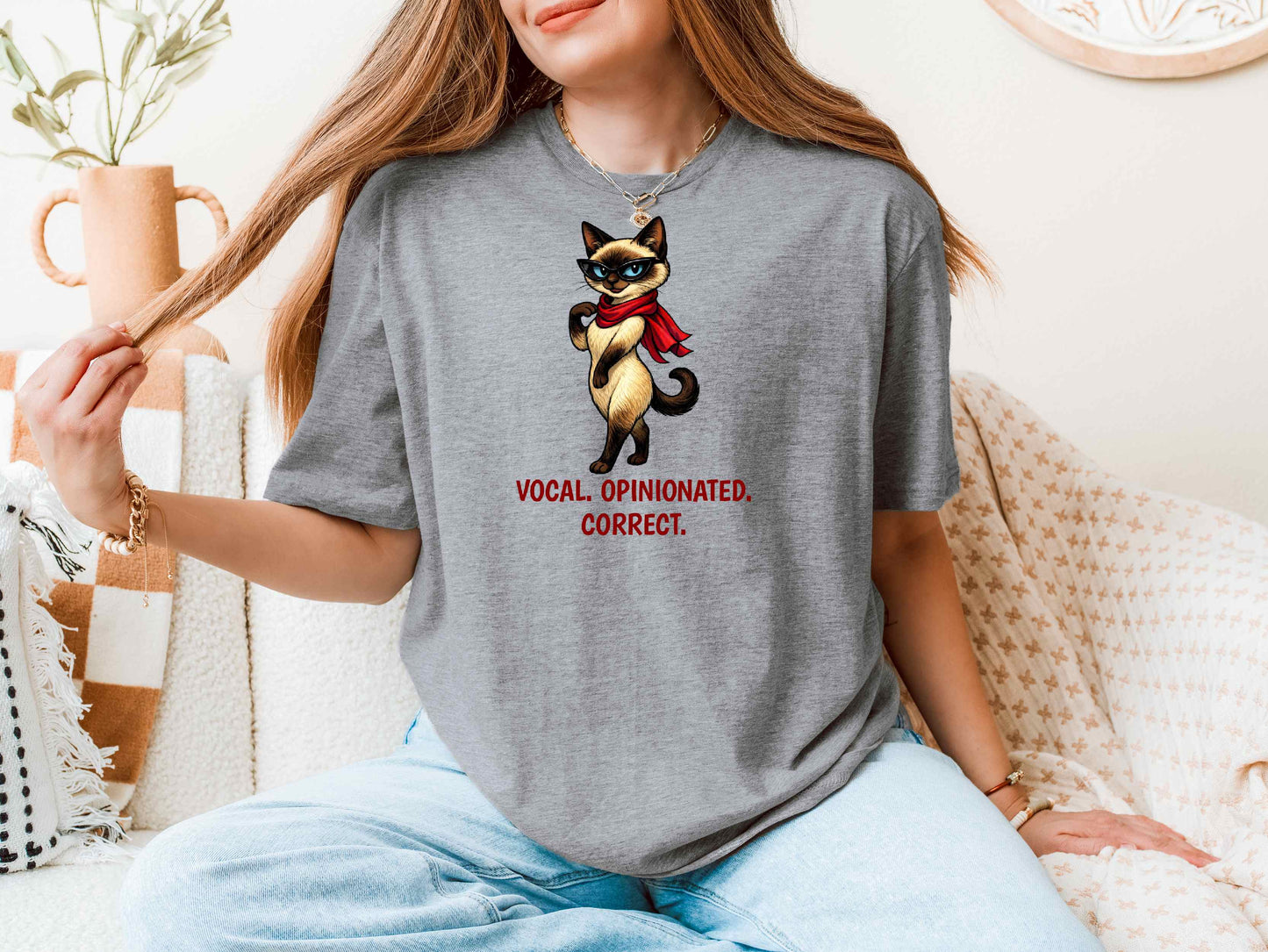 Sassy Siamese Cat with Scarf T-Shirt | 'Vocal. Opinionated. Correct.'