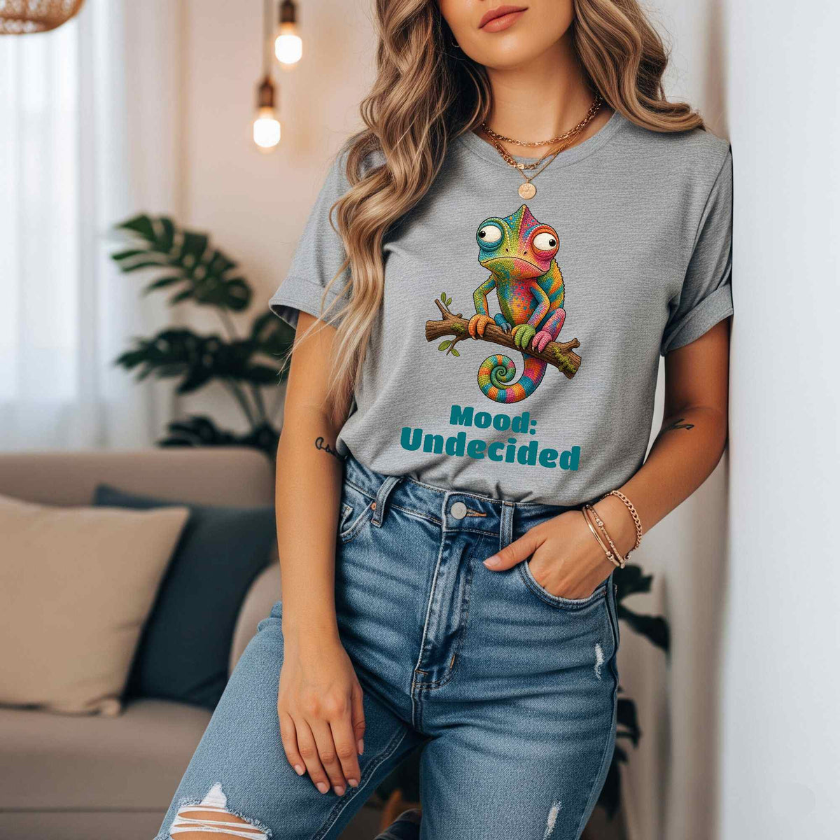 Chameleon "Mood: Undecided" T‑Shirt — Colorful Funny Casual Tee for Animal Lovers