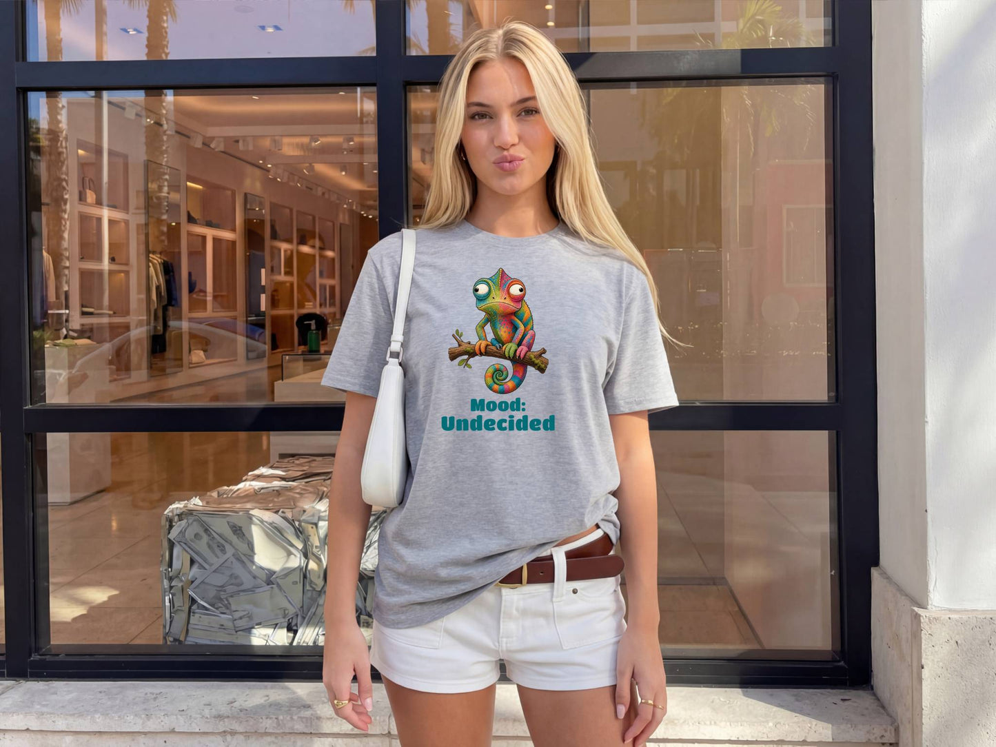 Chameleon "Mood: Undecided" T‑Shirt — Colorful Funny Casual Tee for Animal Lovers