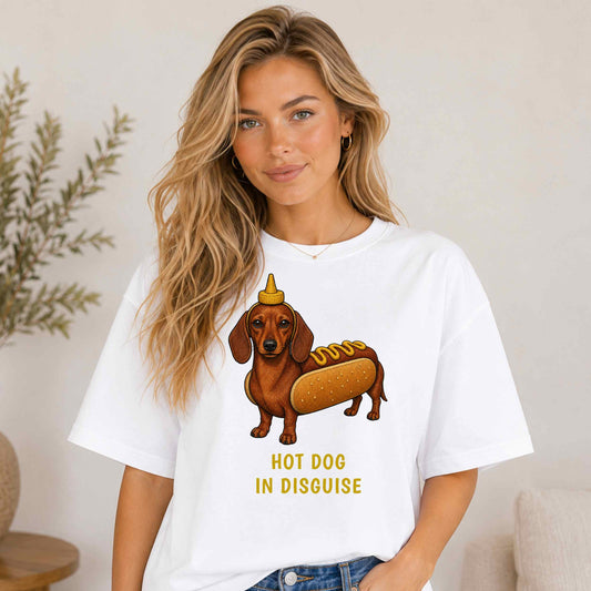Hot Dog In Disguise — Domestic Divas Dachshund Tee