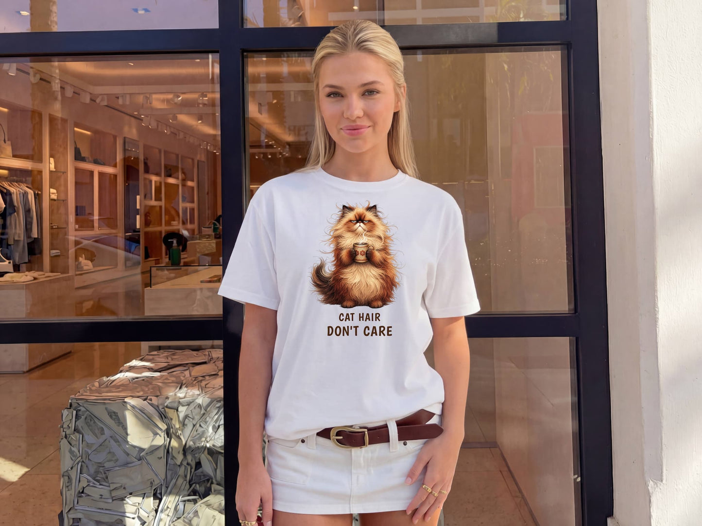Cat Hair Don't Care — Domestic Divas Fluffy Cat Coffee Tee