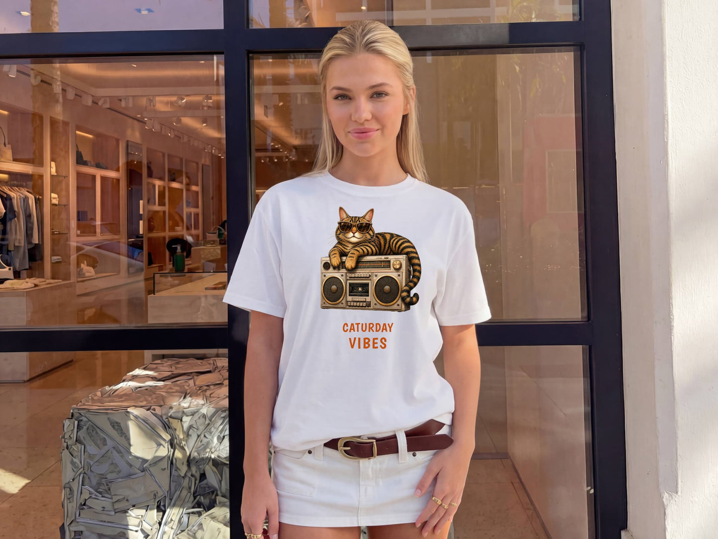 Caturday Vibes — Domestic Divas Cat Boombox Tee
