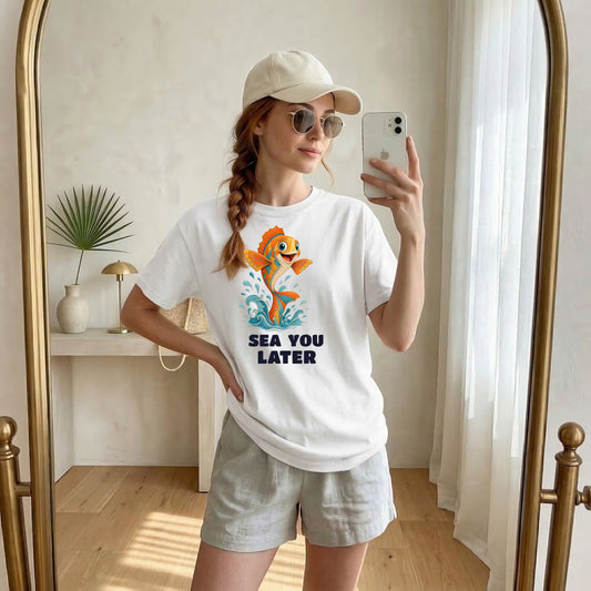 T-Shirt — “Sea You Later” Playful Jumping Fish Graphic Tee